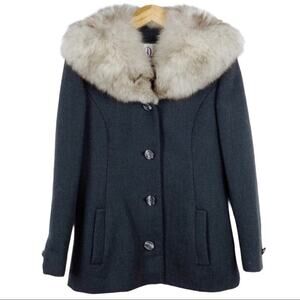 Vintage 1950s  Claire Dratch Bethesda Fox Fur  Collar Virgin Wool Jacket Coat S